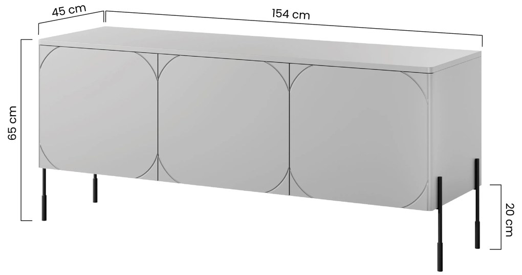 Comodă TV Sonatia 150 cm cu picioare metalice și 3 uși - cașmir