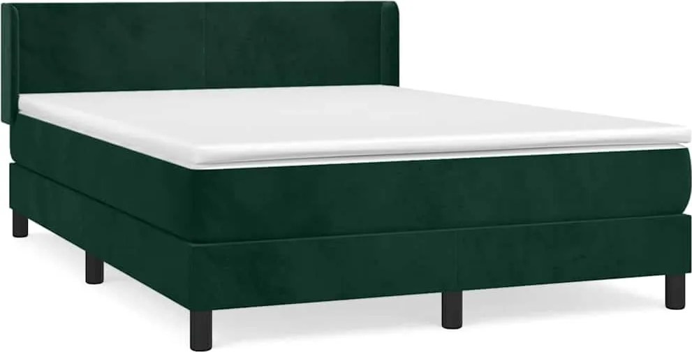 vidaXL Pat box spring cu saltea, verde închis, 140x190 cm, catifea