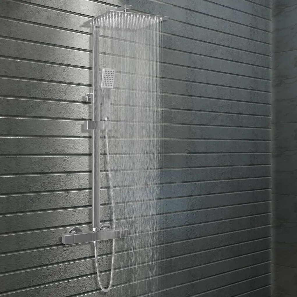 145053 vidaXL Set de duș cu două capete, cu termostat, oțel inoxidabil