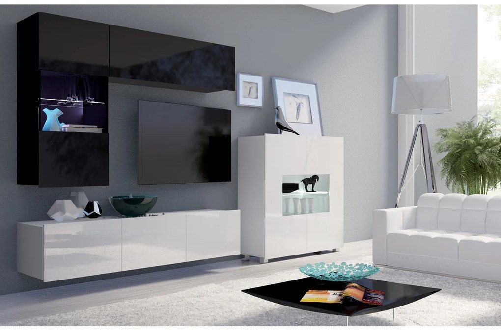 Mobilier living Calabria C3 (Negru + Alb) (fără iluminat). 1051596