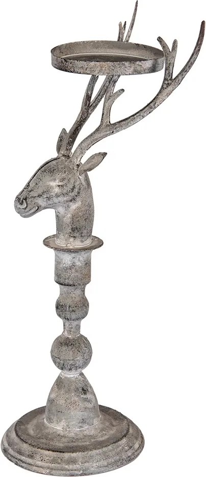 Suport de lumanare, in forma de cerb, aspect antichizat, 17x14x42 cm