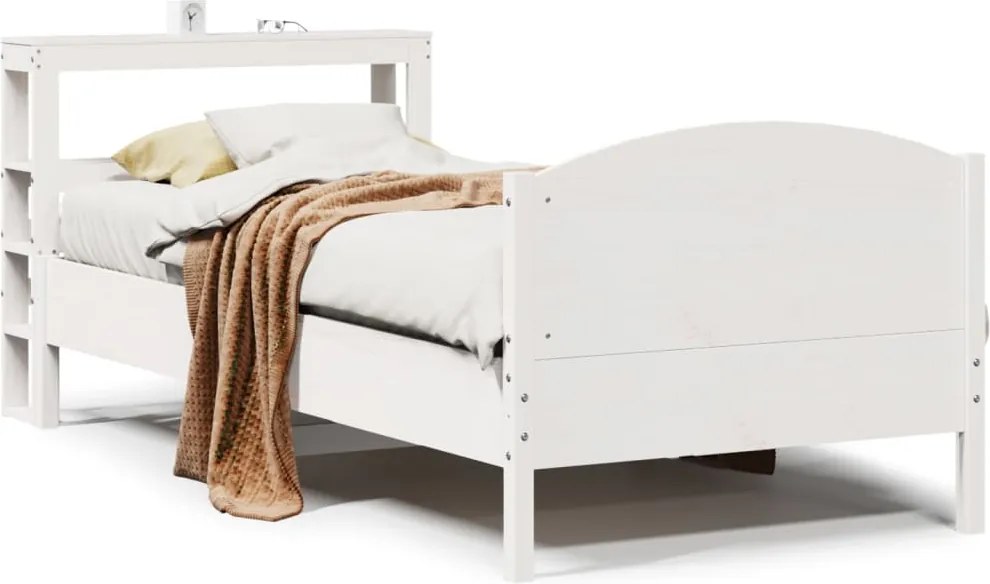 vidaXL Cadru de pat fără saltea, alb, 90x200 cm, lemn masiv pin