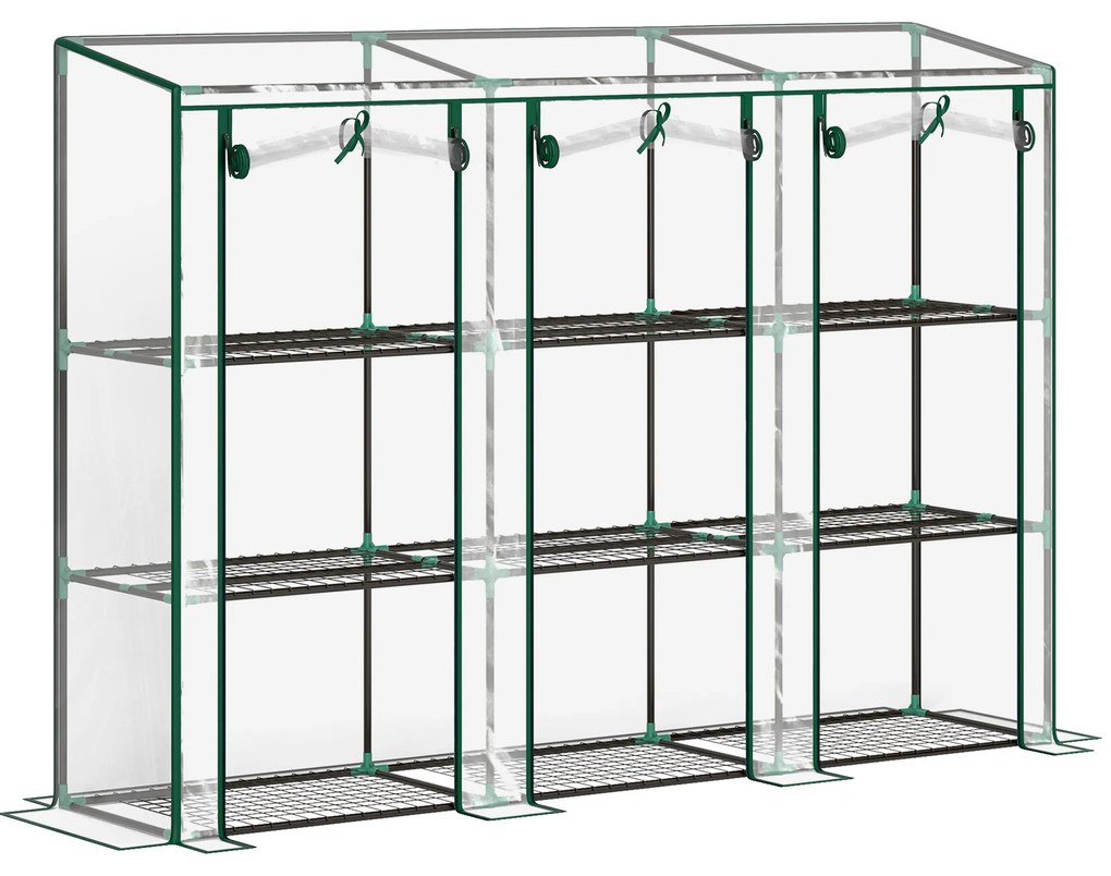 Outsunny Seră de grădină cu rafturi la 3 niveluri, seră de balcon cu 3 uși rulante cu fermoar, 215 x 46 x 151 cm, verde | Aosom Romania