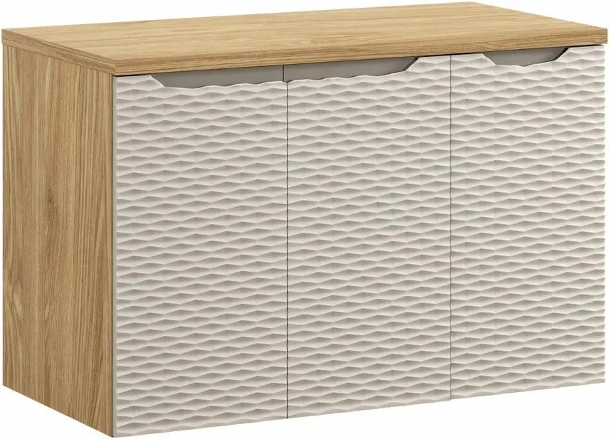 Set dulap baza suspendat 90 cm cu blat si dulap lateral Comad Ocean bej si stejar uleiat
