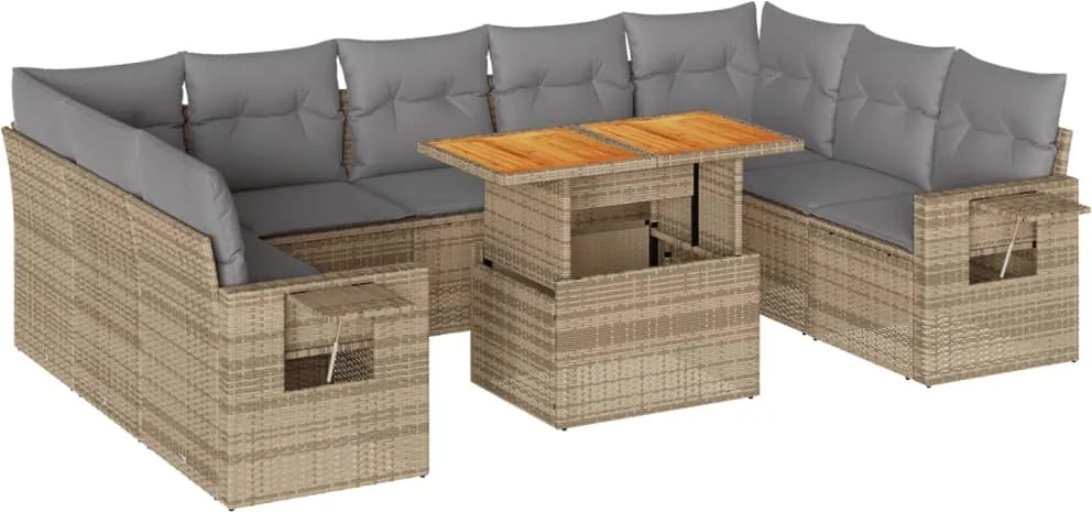 vidaXL Set canapele de grădină cu perne, 10 piese, bej, poliratan