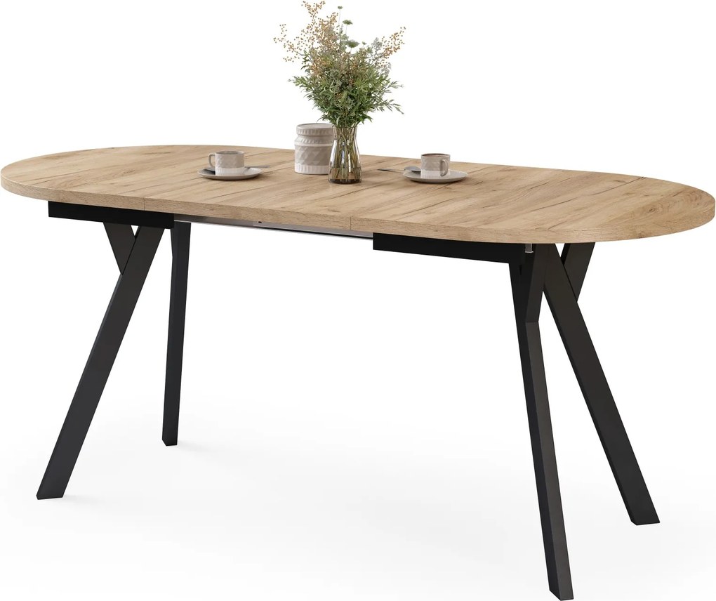 Mazzoni Masă ovală extensibilă ALMO Stejar Craft Auriu / picioare negre
