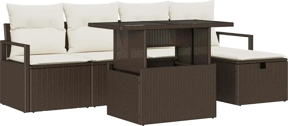 vidaXL Set de canapele pentru grădină cu pernă 6 pcs Maro Rattan poli