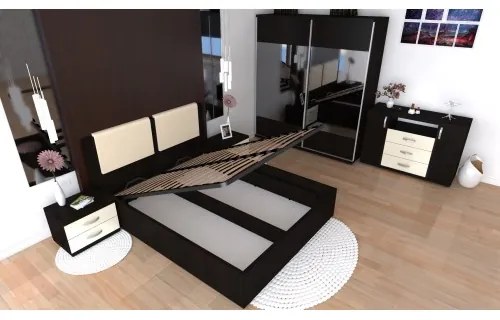 Dormitor Laguna cu pat 140x200 cu lada Wenge cu Vanilie
