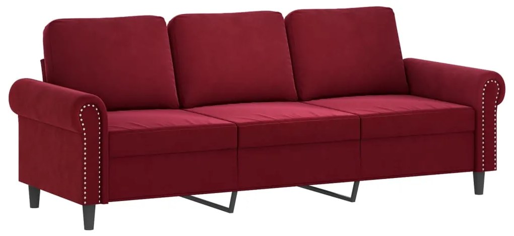 Canapea cu 3 locuri, rosu vin, 180 cm, material catifea Bordo, 212 x 77 x 80 cm