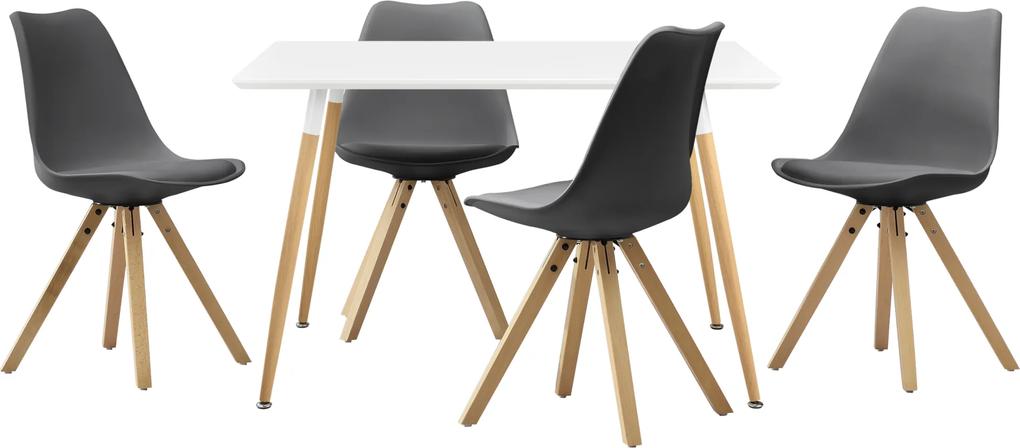 [en.casa]® Masa design de bucatarie/salon alba - 120 x 70 cm  - cu 4 scaune moderne de culoare gri
