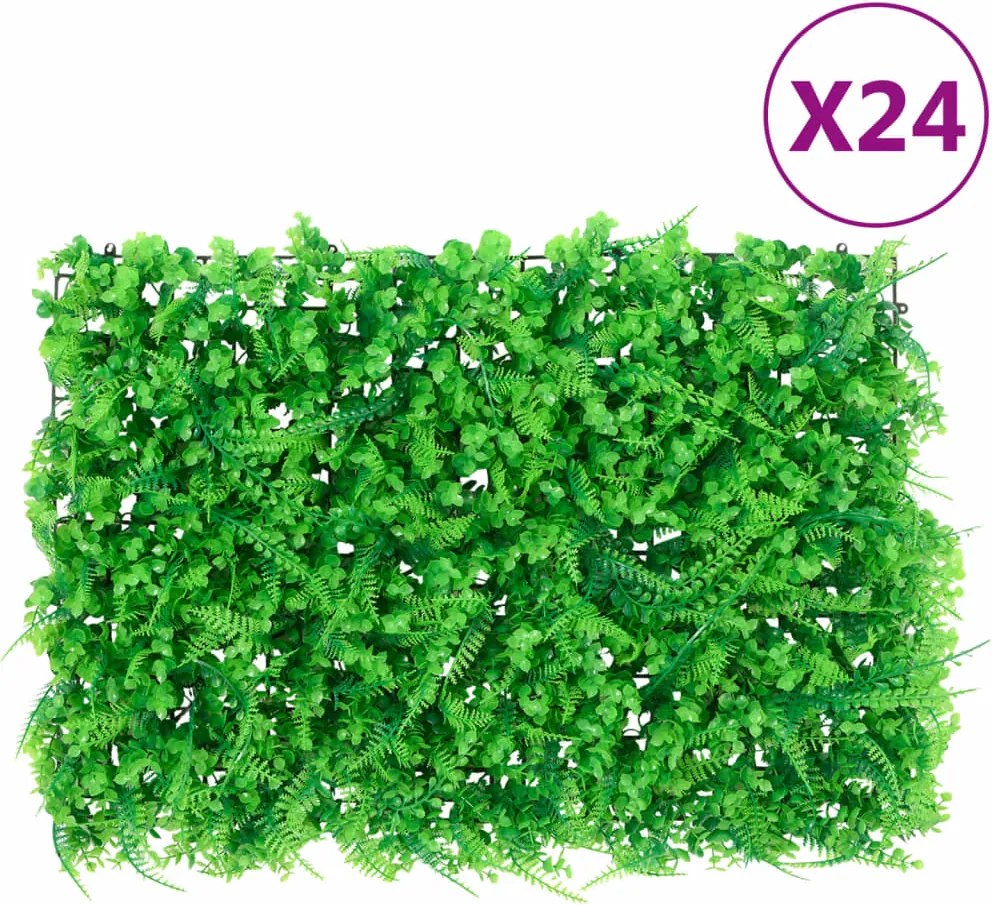 vidaXL Gard din frunze de ferigă artificiale, 24 buc, verde, 40x60 cm