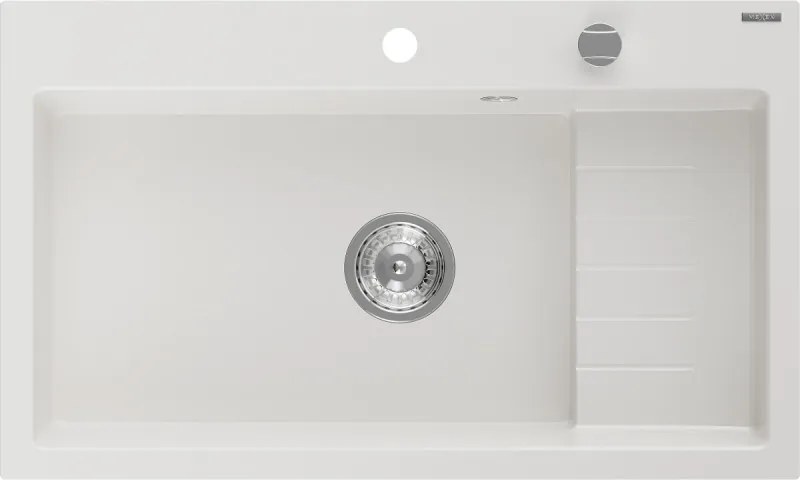 Mexen Omar chiuvetă de bucătărie din granit cu 1 cuvă 800 x 480 mm, alb, sifon cromat - 6520801005-20