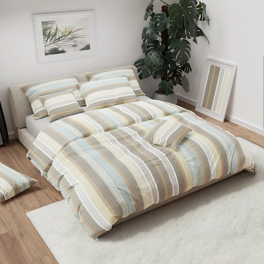 Lenjerie de pat creponata LINE maro Dimensiune lenjerie de pat: 70 x 90 cm | 140 x 200 cm
