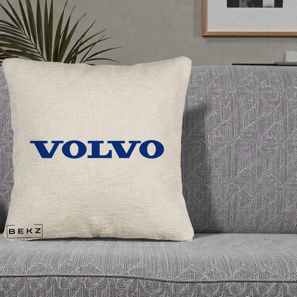 Perna Personalizata cu emblema Volvo, 40x40 cm, Bej Canapea, Husa Detasabila, Perna Inclusa, BEKZ®