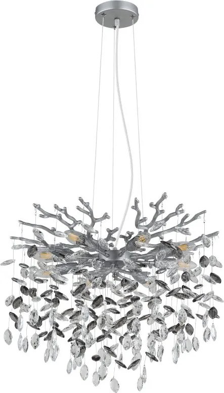 Lustra suspendata metal argintiu mat, cristale de sticla QUEENA