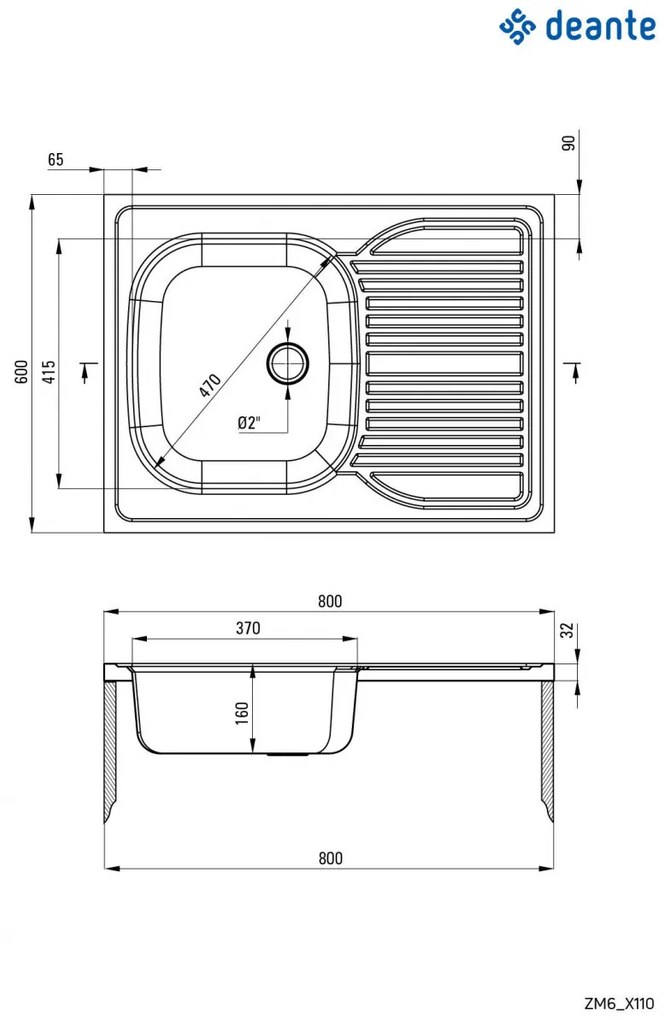 Chiuvetă din inox, 1-cuvă cu picurător - pe mască, Tango, ZM6_3110