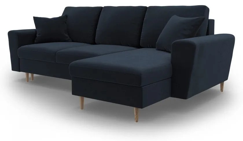 Colțar albastru închis extensibil, cu spațiu de depozitare cu tapițerie din catifea Kyoto – Cosmopolitan Design