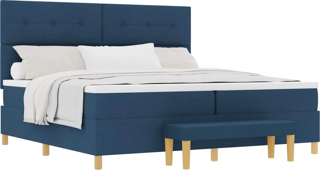 vidaXL Pat cu arcuri cu saltea albastru 200 x 200 cm țesătură