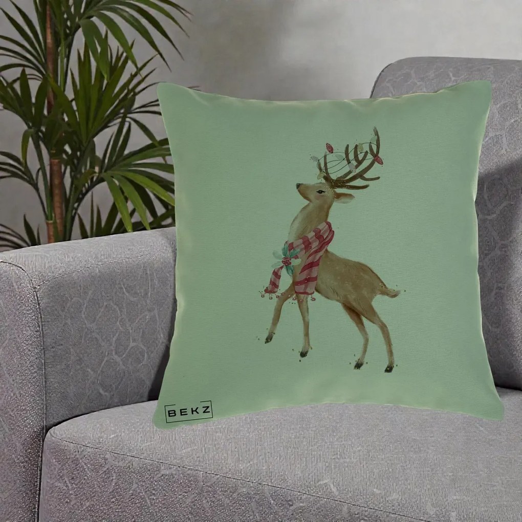Perna Decorativa Renita cu Fular si Luminite, 40x40 cm, Verde, Husa Detasabila, Perna Inclusa, BEKZ®
