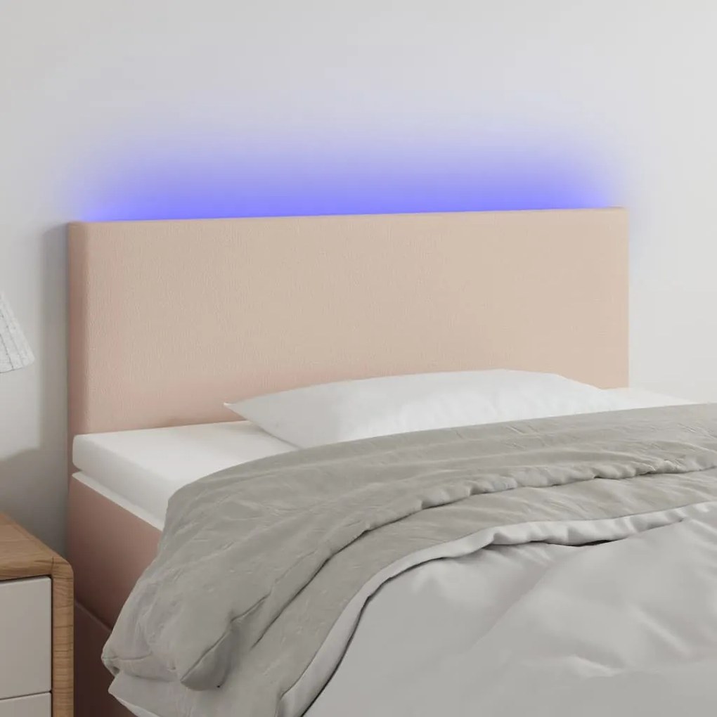 vidaXL Tăblie de pat cu LED cappuccino 100x5x78/88 cm piele ecologică