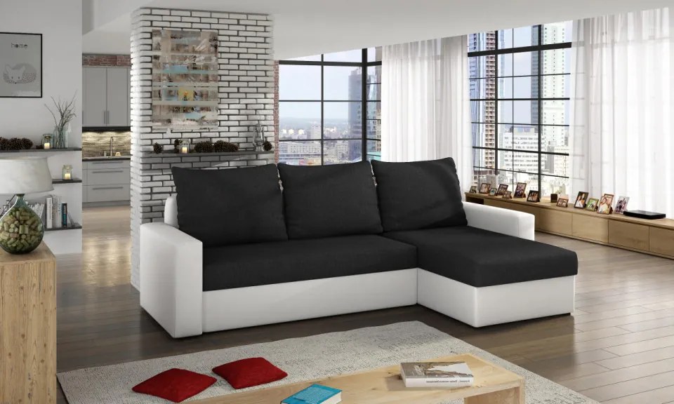 Coltar extensibil cu spatiu pentru depozitare, 237x90x150 cm, Livio 02. Eltap (Culoare: Gri pepit / Alb)