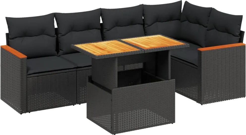 vidaXL Set mobilier de grădină cu perne, 6 piese, negru, poliratan