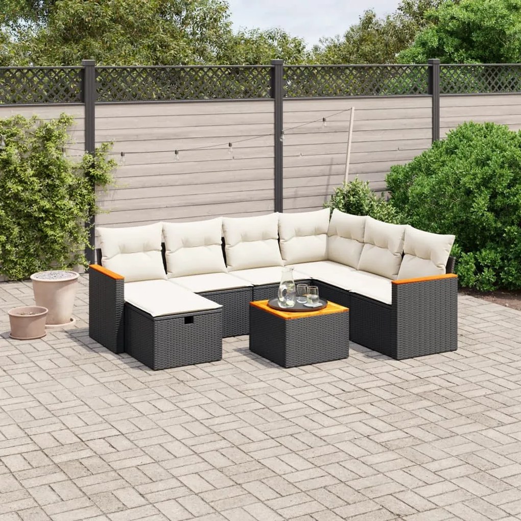 3265333 vidaXL Set mobilier de grădină cu perne, 8 piese, negru, poliratan