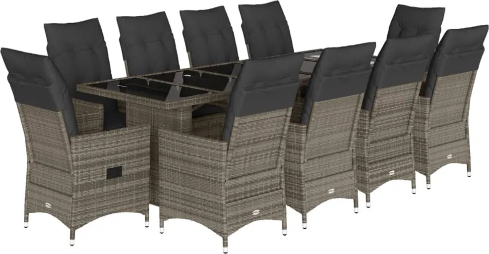 vidaXL Set bistro de grădină cu perne, 11 piese, gri, poliratan