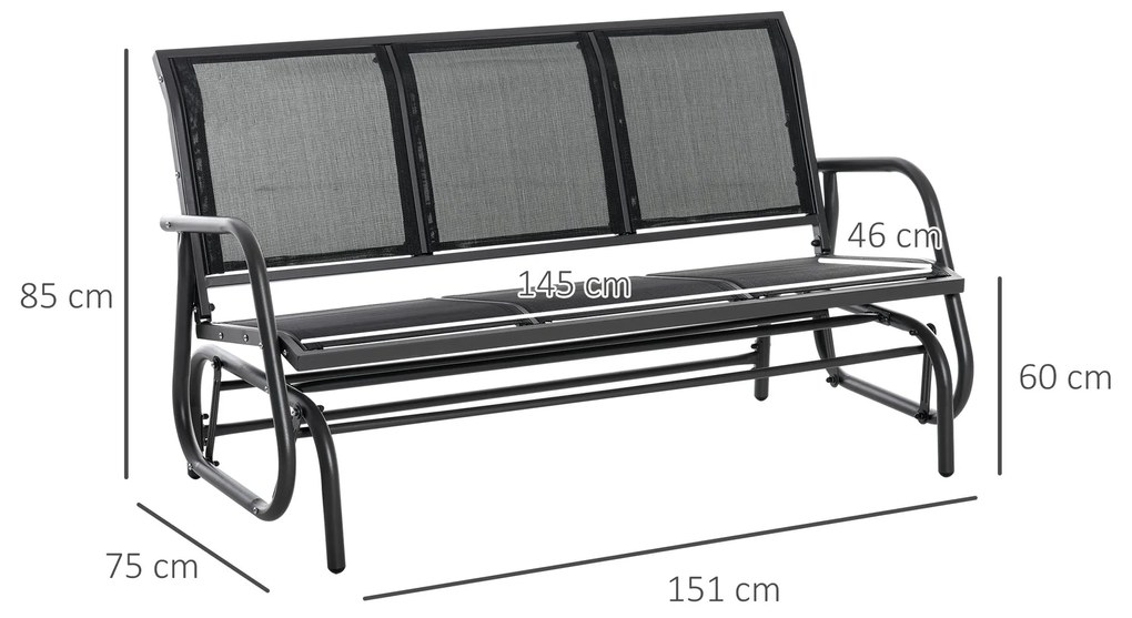 Outsunny Banca Leagan de Gradina cu 3 locuri, schelet Metalic si Tesatura transpiranta, Negru | Aosom Romania