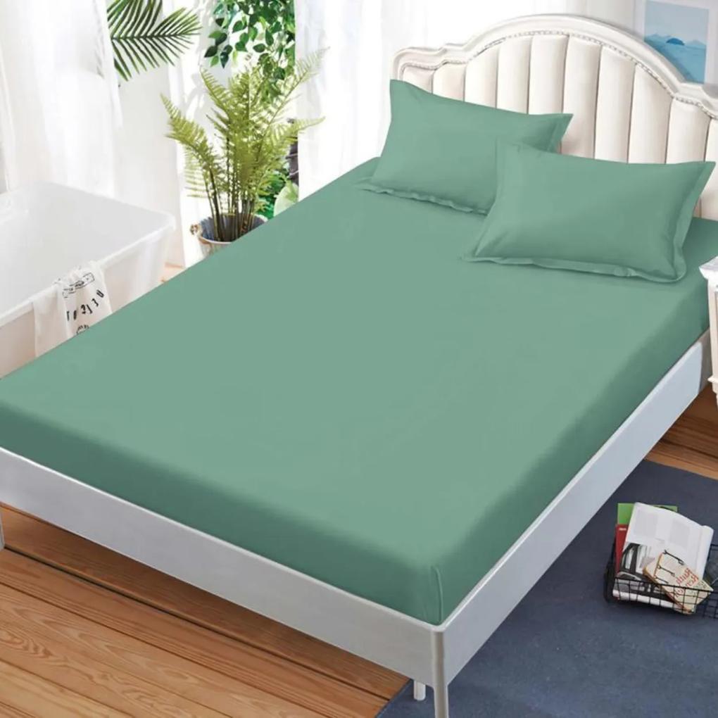 Husa de pat cu elastic si 2 fete de perna, tesatura tip finet, uni, pat 2 persoane, verde menta, HBFJ-144