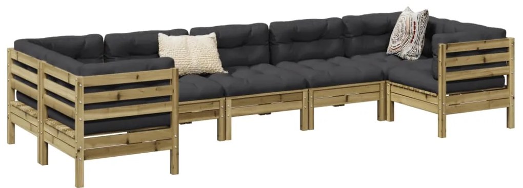 vidaXL Set canapele grădină cu perne, 7 piese, lemn de pin tratat