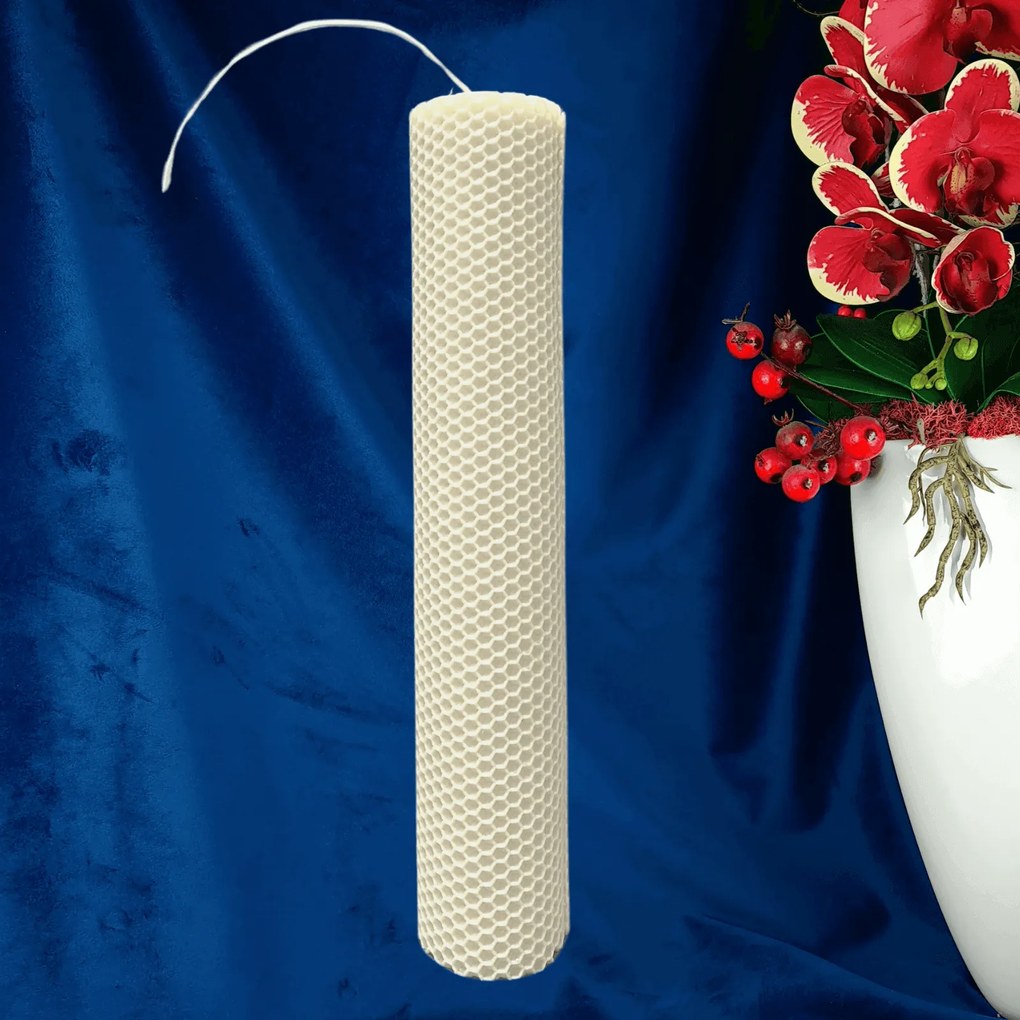 Lumanare naturala fagure din Ceara de Albine colorata - Ivory 4,5 cm, 40 cm