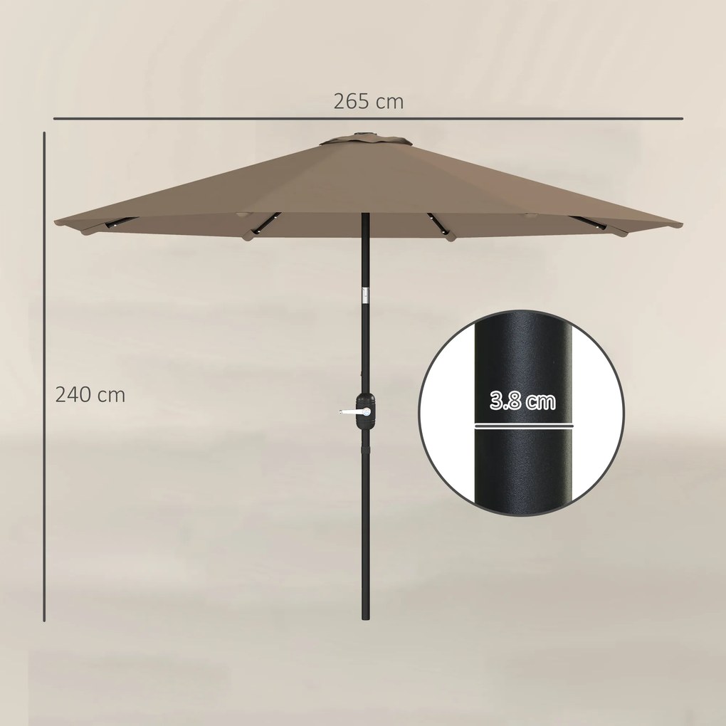 Umbrelă de grădină Ø265 cm cu 32 LED-uri solare, manivelă și tijă din oțel pentru patio terasă Outsunny, kaki | Aosom Romania