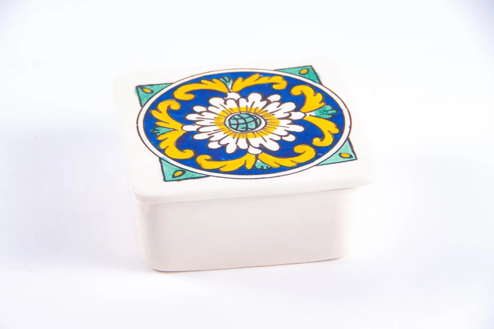 Cutie de depozitare din ceramică decorativă Floare Albă