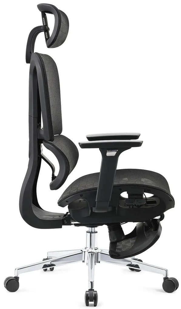ERGOTHRONE Scaun ergonomic, Sezut Translatie, Cotiere 2D, suport picioare, Full Mesh, Negru