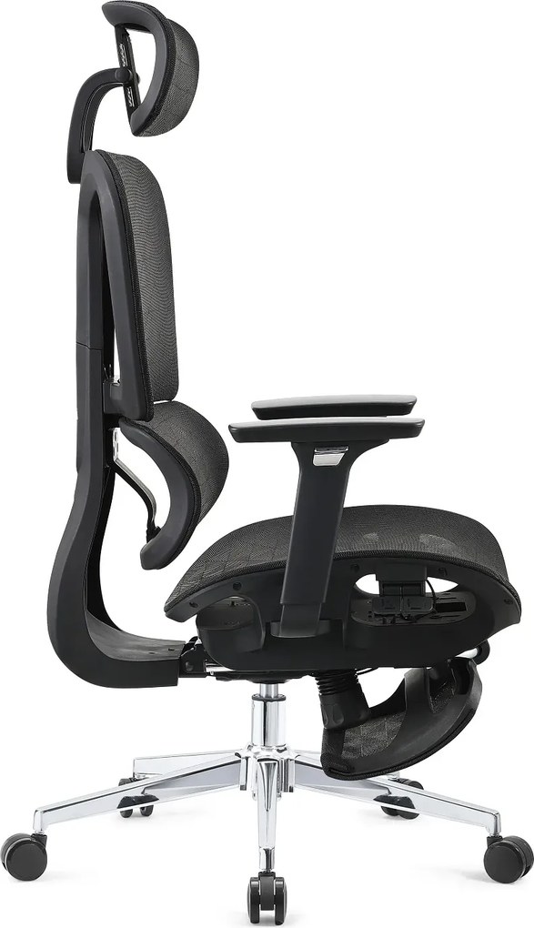 ERGOTHRONE Scaun ergonomic, Sezut Translatie, Cotiere 3D, suport picioare, Full Mesh, Negru