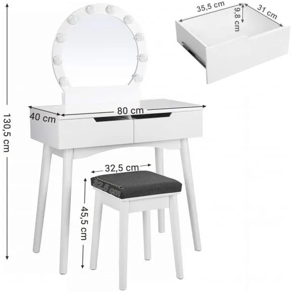Masa Toaleta Princess 1, Alb, 80 x 40 x 130.5 cm