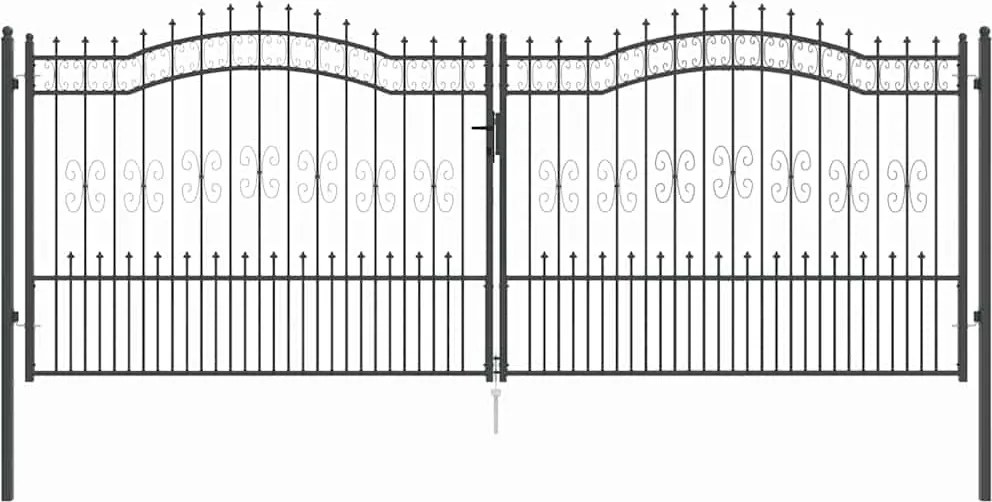 vidaXL Poartă din Gard cu Vârf de Lancă Gri 404 x 150 cm Oțel