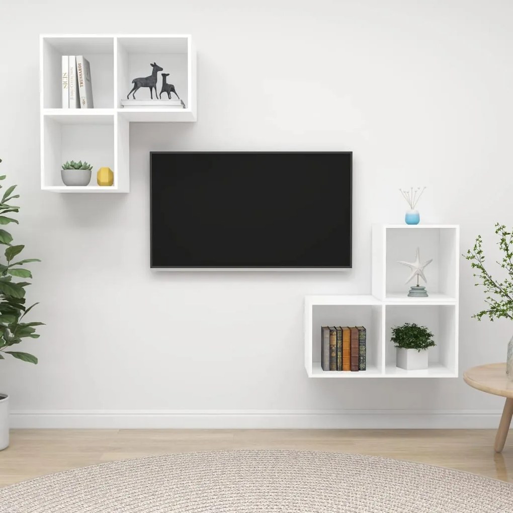 vidaXL Set de dulapuri TV, 4 piese, alb, lemn prelucrat