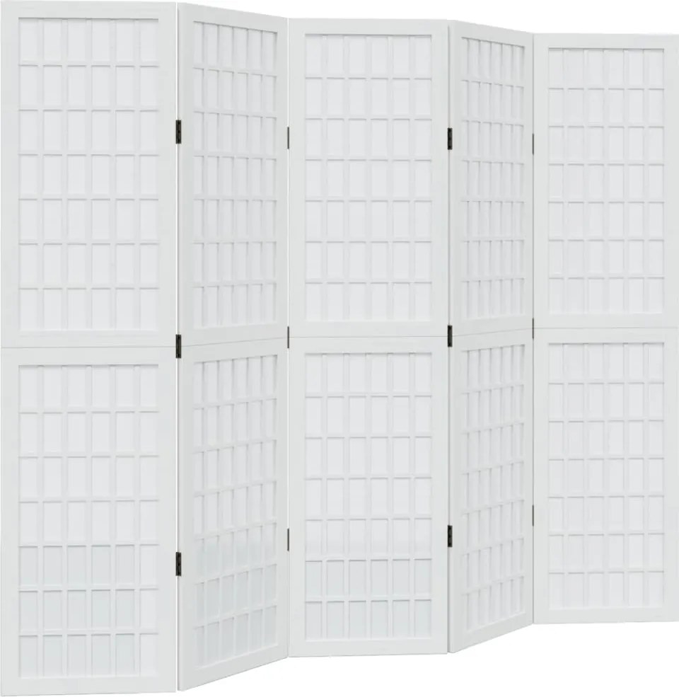 vidaXL Paravan cameră 5 panouri, alb, lemn masiv paulownia