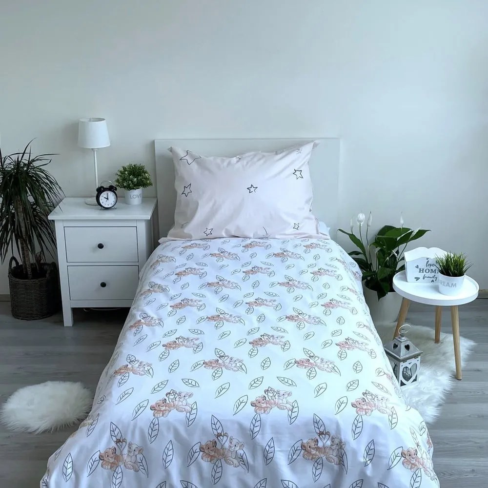 Lenjerie de pat fosforescentă pentru copii galben-deschis din bumbac pentru pat de o persoană 140x200 cm Lion King "Best friends" – Jerry Fabrics