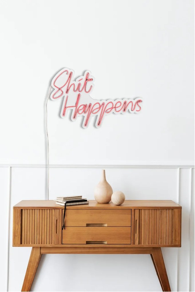 Decoratiune luminoasa LED de perete Shit Happens Roz 45x29x2 cm