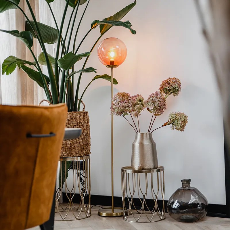 Lampă de podea Art Deco din alamă cu sticlă roz - Pallon