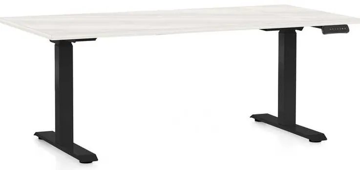 Masă înălțime reglabilă OfficeTech D, 160 x 80 cm, picioare negre, frasin alb