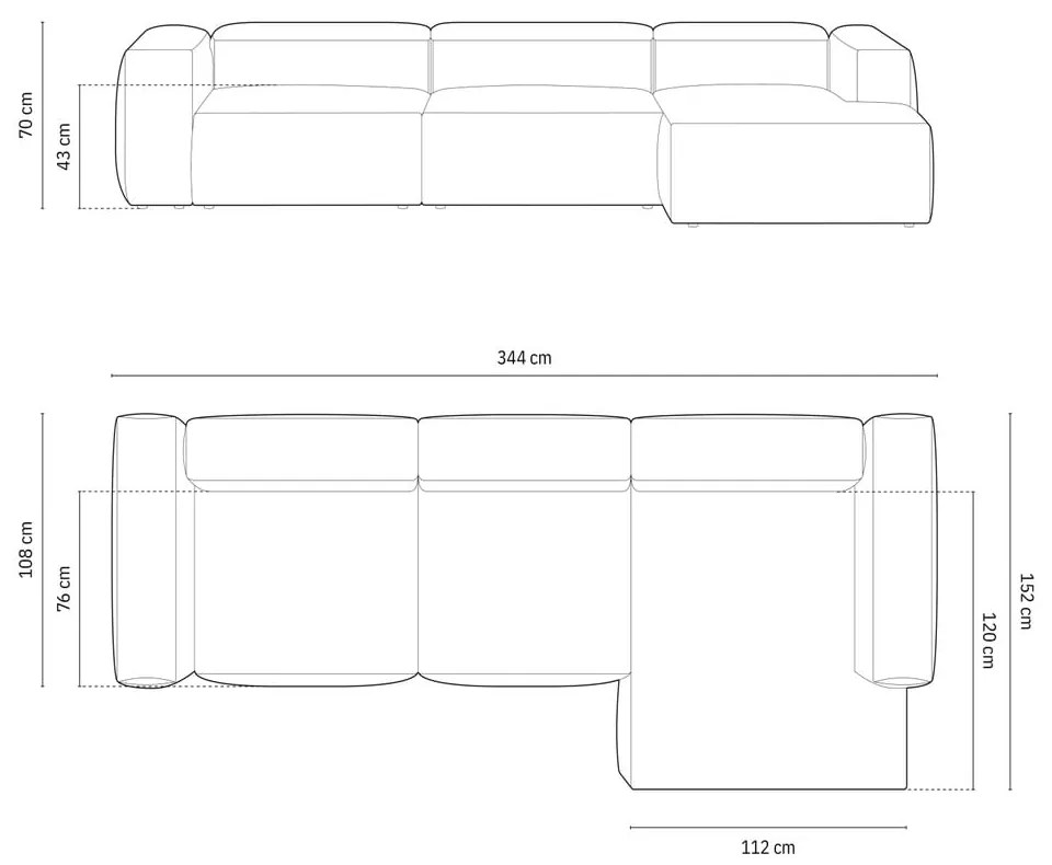 Colțar gri deschis (cu colț pe partea dreaptă/cu șezlong) Bergamo – Cosmopolitan Design