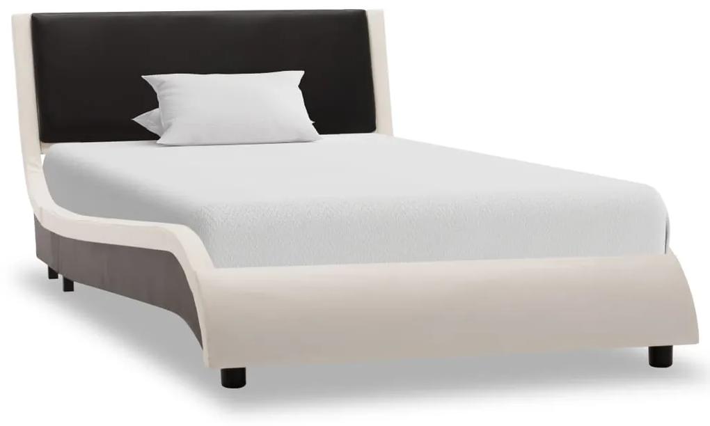 280372 vidaXL Cadru de pat cu LED, alb și negru, 90 x 200 cm, piele ecologică