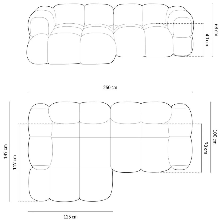 Colțar gri cu tapițerie din catifea (cu colț pe partea stângă/cu șezlong) Loretto – Cosmopolitan Design