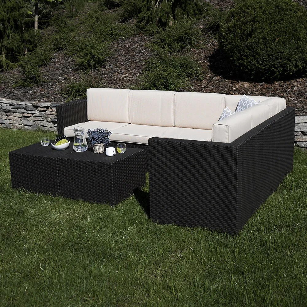 Set de grădină din rattan, 3 piese, maro/bej, RODEN