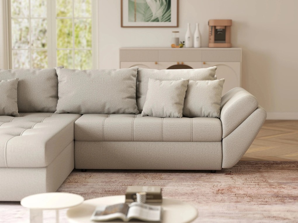 Colțar extensibil dumonde cu ladă de depozitare si sezut confortabil din spuma high-density, Loana Enjoy Bej 270x185 cm