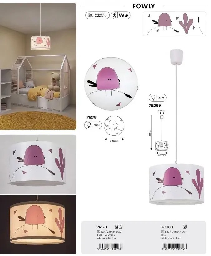 Aplica camera copii motiv pasare mov Fowly